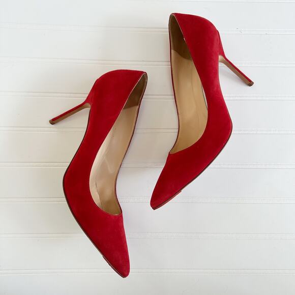 Manolo Blahnik BB Red Suede Pumps Pointed Toe Stiletto Heels Size 40 2" - Picture 2 of 10